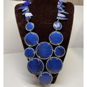 Sassy Jones Tizani Snake Print Natural Stone Royal Blue Statement Bib Necklace